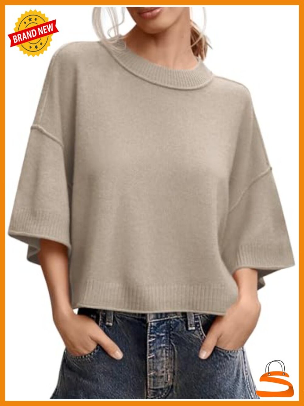 Oversized Cropped Short Sleeve Sweater Lightweight Knit Pullover